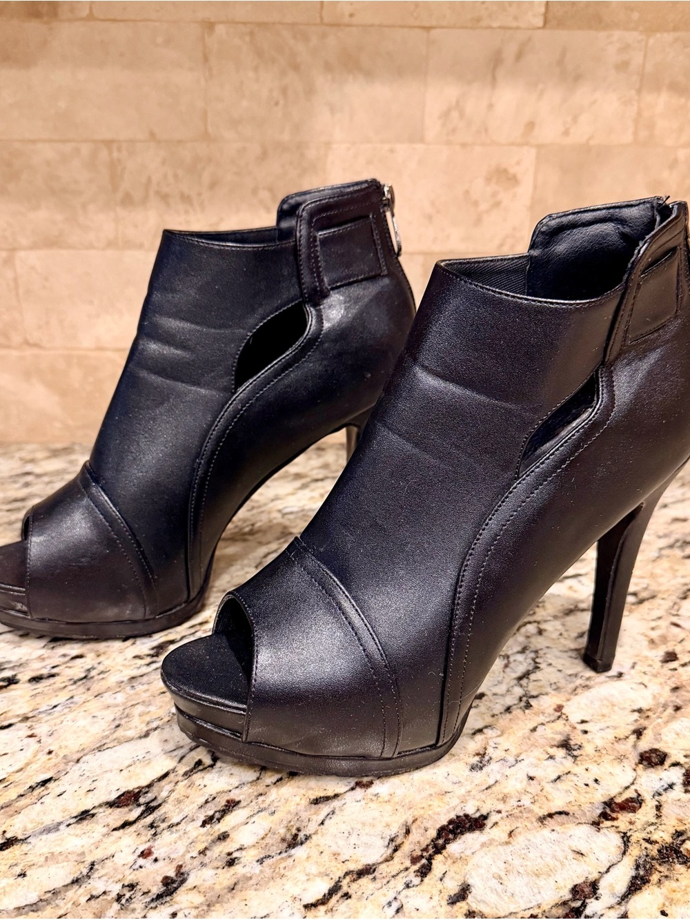 Black Open-Toe High Heel Booties